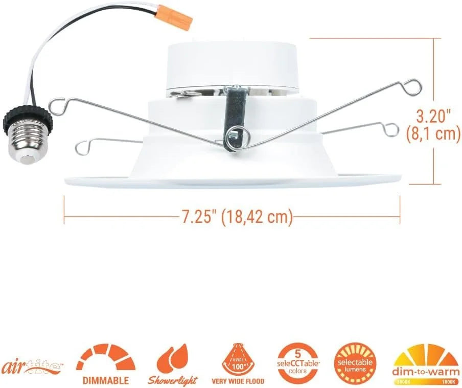 Retrofit Baffle & 900/1200 Shower CCT inch Selectable Trim, Downlight, Lumens Recessed and 5/6 Retrofit Matte to Warm, Selectable Light White Dim Lumens, Series HALO LED Ceiling RL