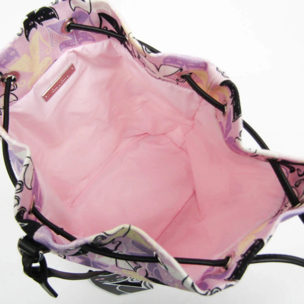 Miu Pouch Purple,Multi-color CANAPA Drawstring Bag Black,Light CATS Miu Women's (Good) Leather,Cotton Pre-Owned 5RM014