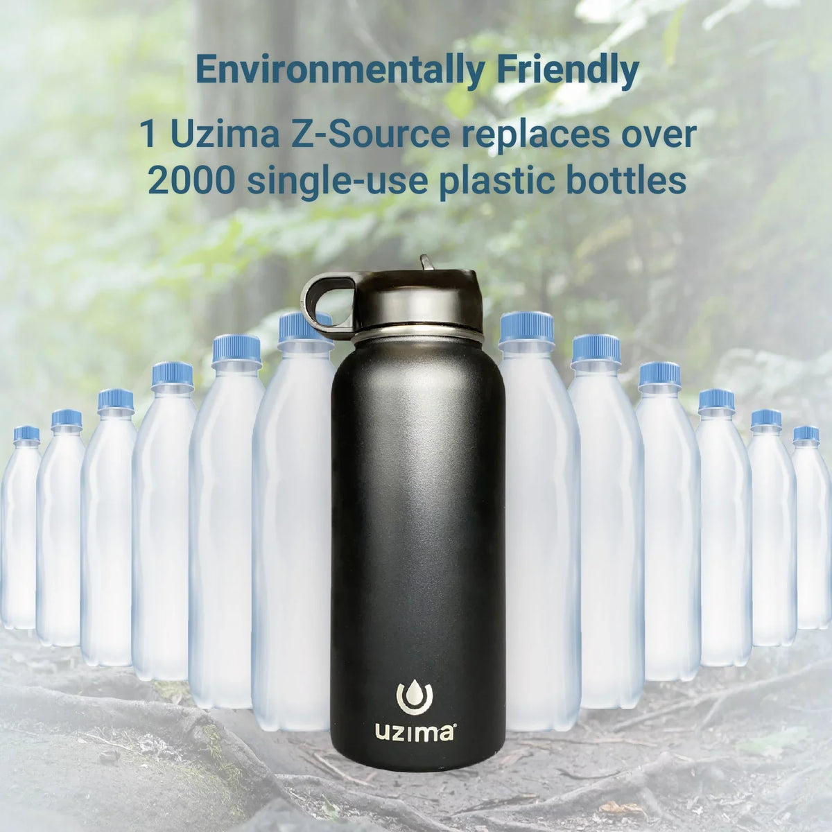 '- (Black) Steel Travel. Large and Double-Walled on Go. Uzima Camping, Hiking, Exterior. for the Purification Z-Source Filtered Backpacking, Bottle Liquid Liquid Capacity Stainless 32oz with