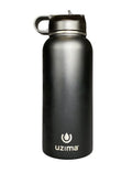 '- (Black) Steel Travel. Large and Double-Walled on Go. Uzima Camping, Hiking, Exterior. for the Purification Z-Source Filtered Backpacking, Bottle Liquid Liquid Capacity Stainless 32oz with