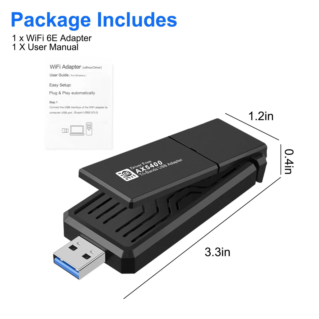 802.11AX 6E Band WiFi 3.0 Laptop 6GHz/5GHz/2.4GHz, Driver AX5400 WiFi Compatible WiFi with WPA3, Tri Adapter,Only Windows free,Black Network Adapter Dongle USB Wireless CELECTIGO PC ,for USB 11/10,