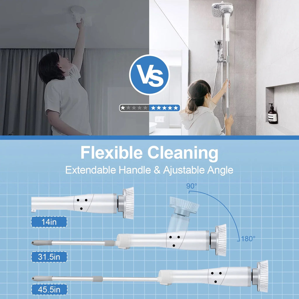 Replaceable Brush, Spin Tile, Cleaning 6 Bathtub, Electric Floor Bathroom Cordless for Heads Scrubber, Fixdono Scrubber Cleaning
