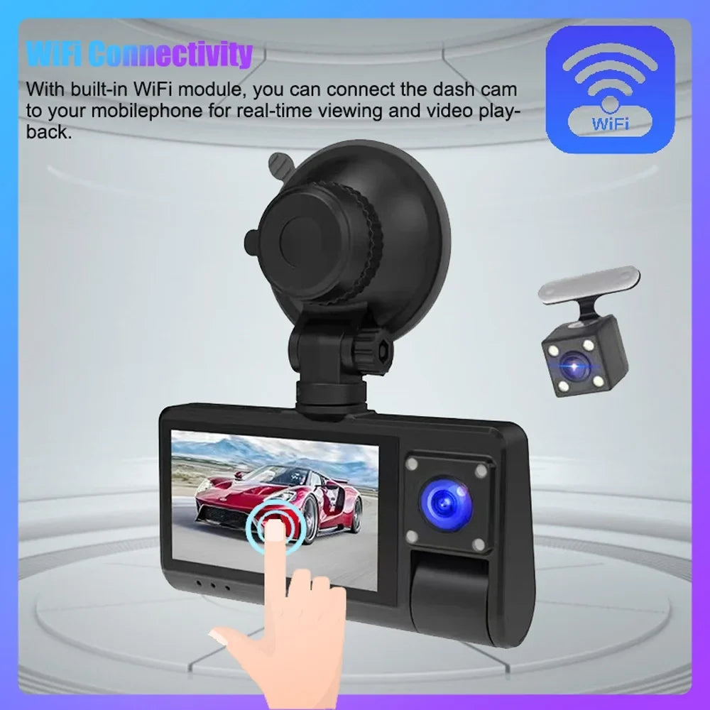 '- Recorder WiFi Wide Rearview Clear Connectivity Angle Screen 3-in-1 with Mirror Safety Touch Driving Dash Camera, Video Cam - Recording, Auto