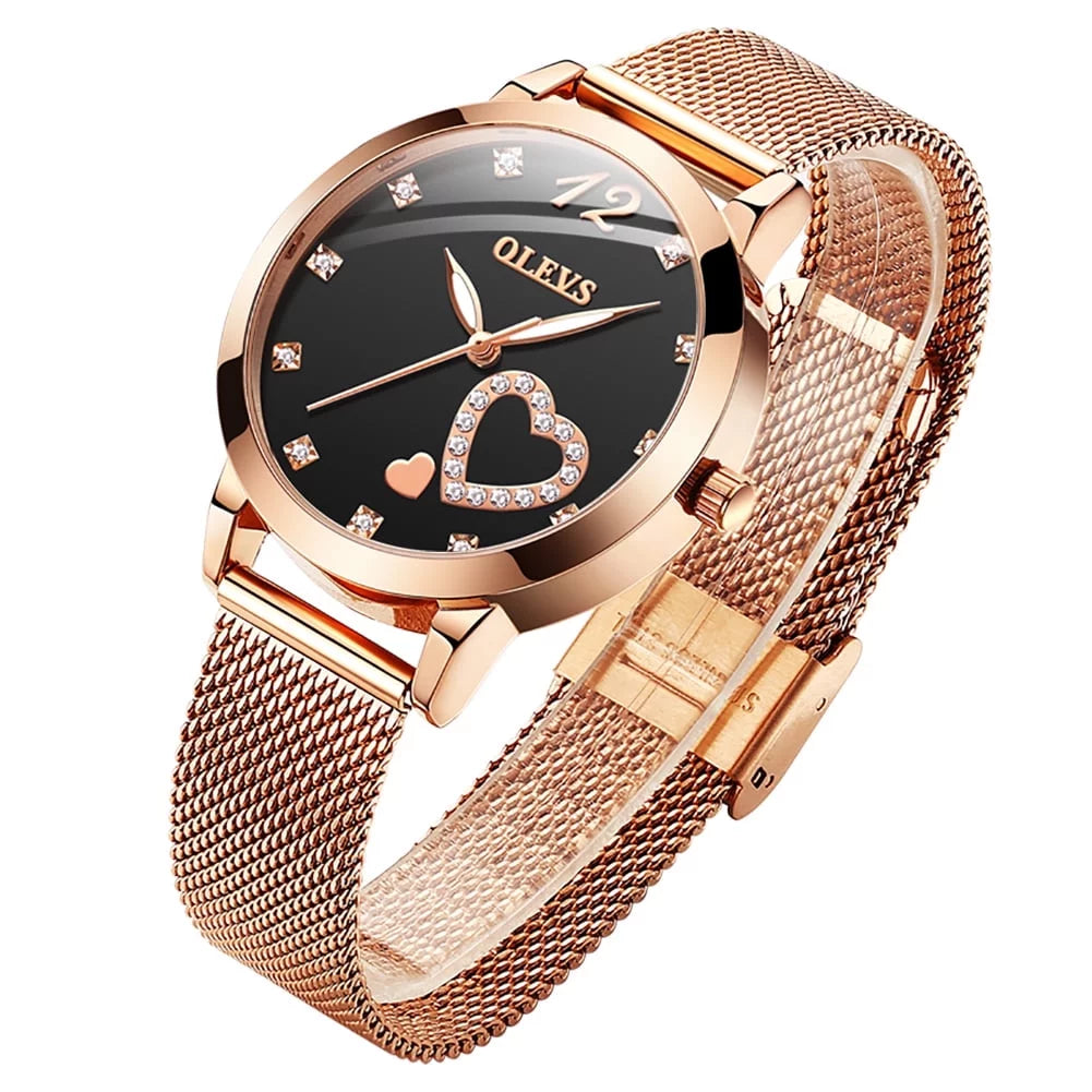 Mesh Olevs Big   Gifts Watch, Women's Wristwatch, Quartz Japanese Strap Rose Fashion  for Luminous Hearts Liquidproof Gold Face Watches, Women Female Diamond