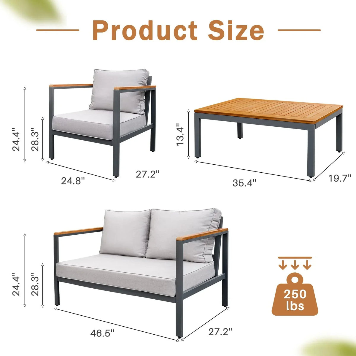 Cushion, Patio Pieces Conversation Table  and Set 4 Gray Thick Devoko Outdoor Frame