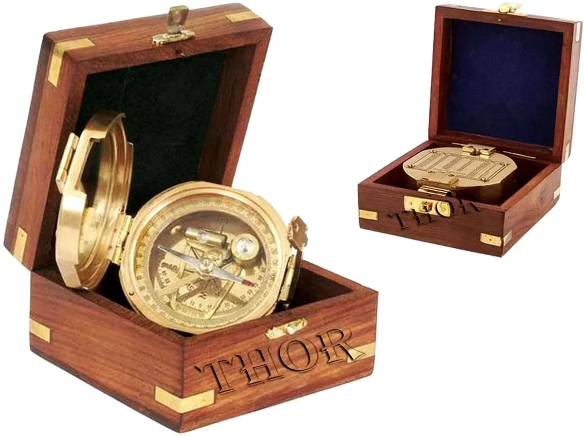 With Hiking Direction Natural Nautical Compass Wood Brass Gift Brunton Magnetic Thor Sine Box Maritime Instruments