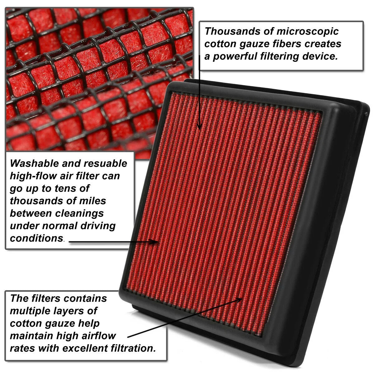 Filter Air Drop-In 1.5 Civic Dry 2016-2019 CR-V Teledu Reusable 2017-2019 Red For Panel