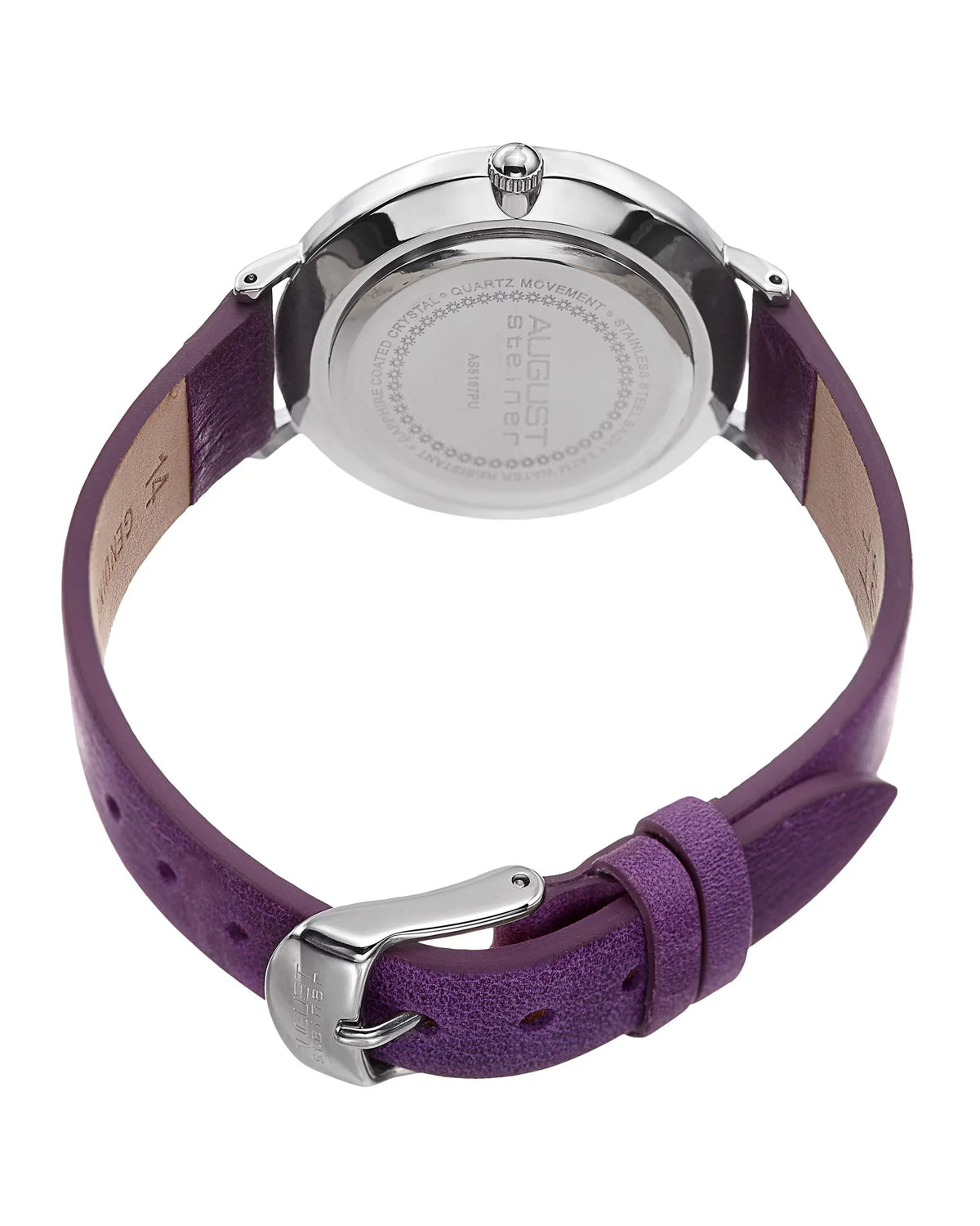 Purple Women's Band with Leather AS8187 Silver-Tone Watch