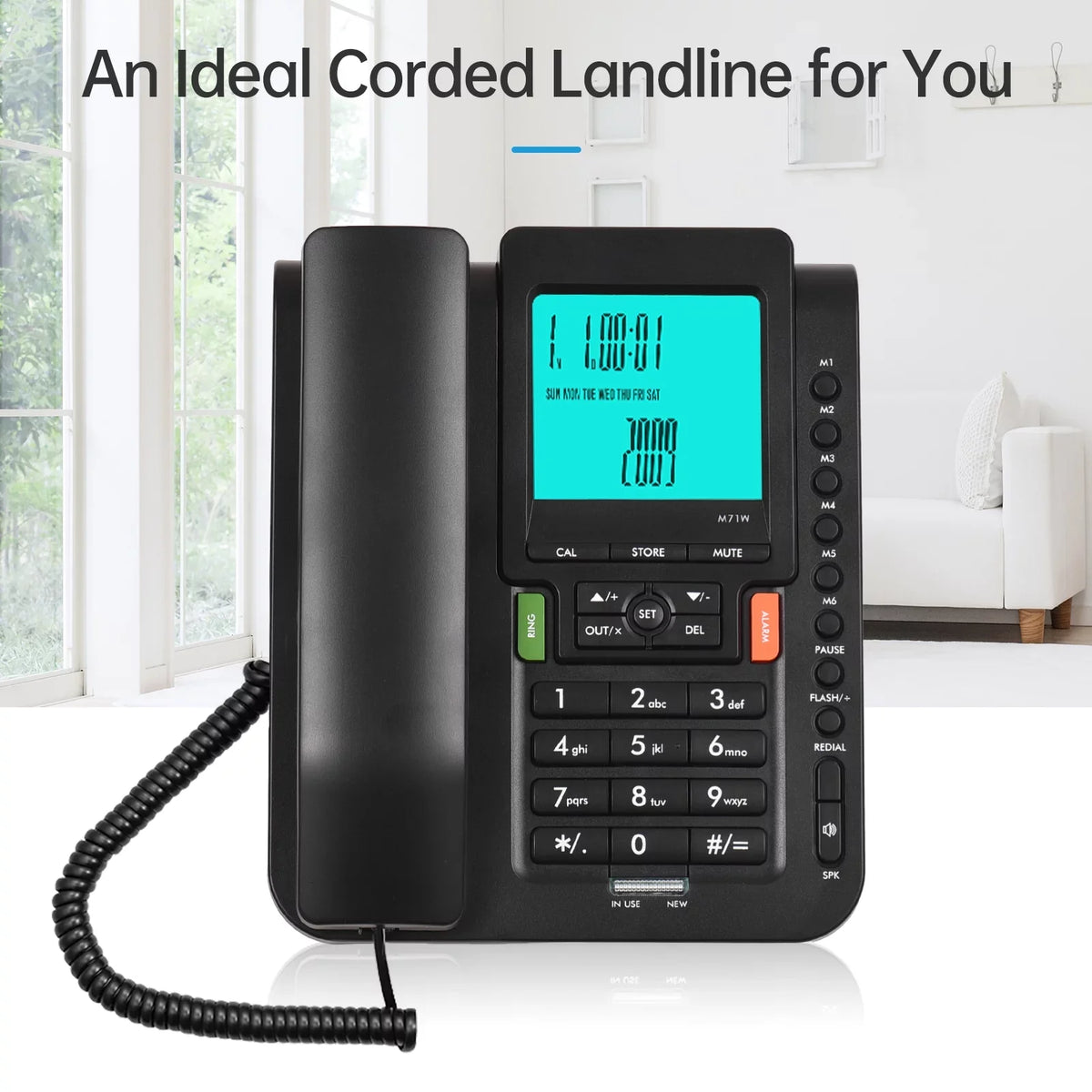 Dial Hands Black Hotel Redial, with Landline Bisofice Business Phone for and Free, Speed