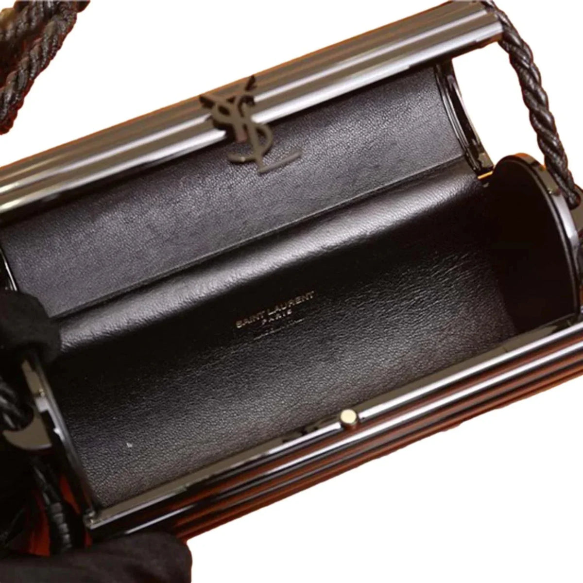 Black Laurent Saint Plexiglass Opium Minaudiere Bag 5173900 Box