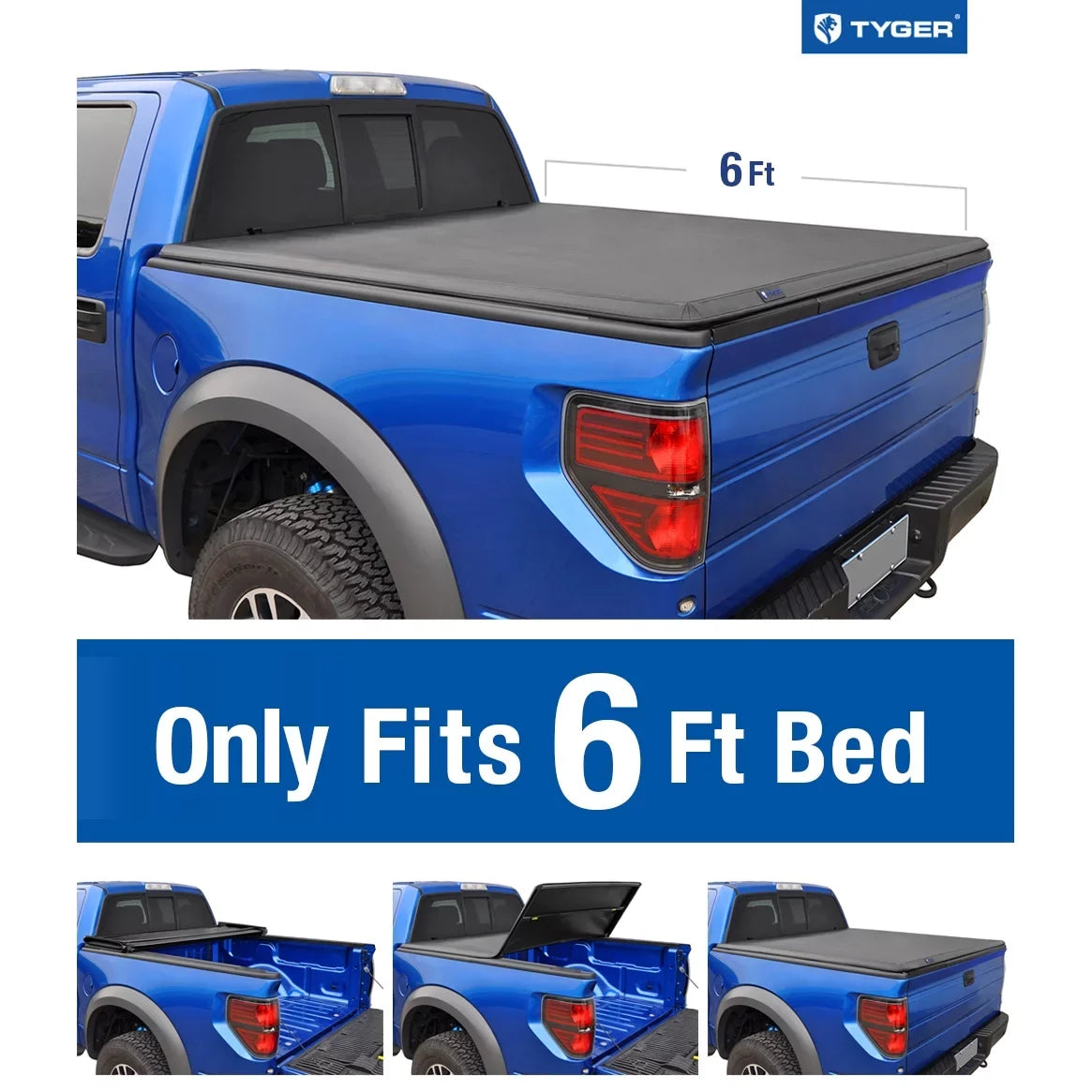 Soft 6' Cover 1994-2010 with T3 Fleetside 1982-2013 Bed Compatible (73") Tonneau Mazda Truck Tyger | Ranger; Tri-fold TG-BC3F1022 B-Series Ford Auto | Bed
