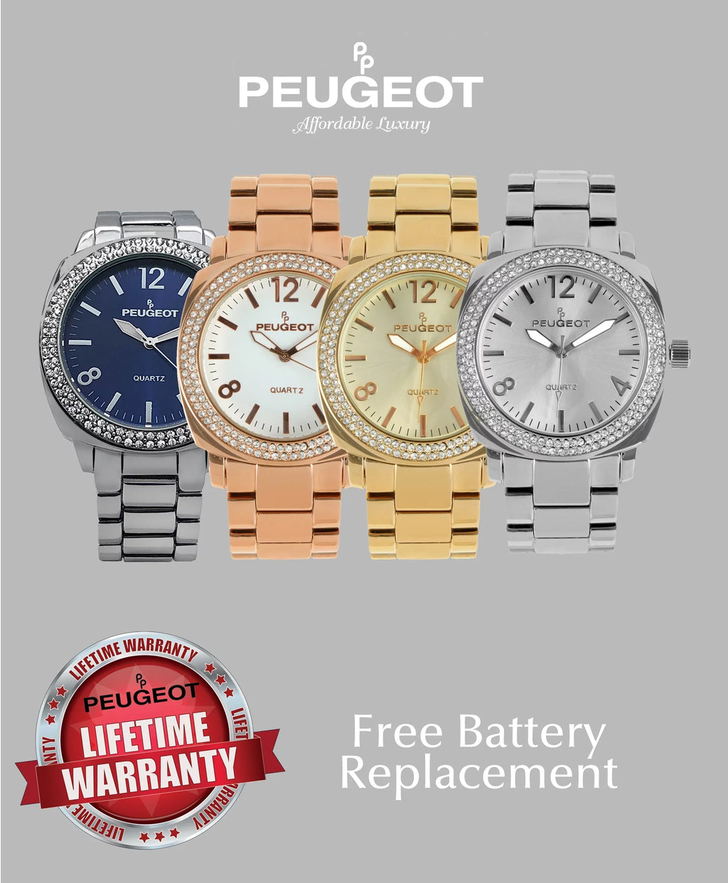 Bracelet Silver Bezel Peugeot Link Watch Swarovski Boyfriend with 7075S All Women's Oversized Crystal