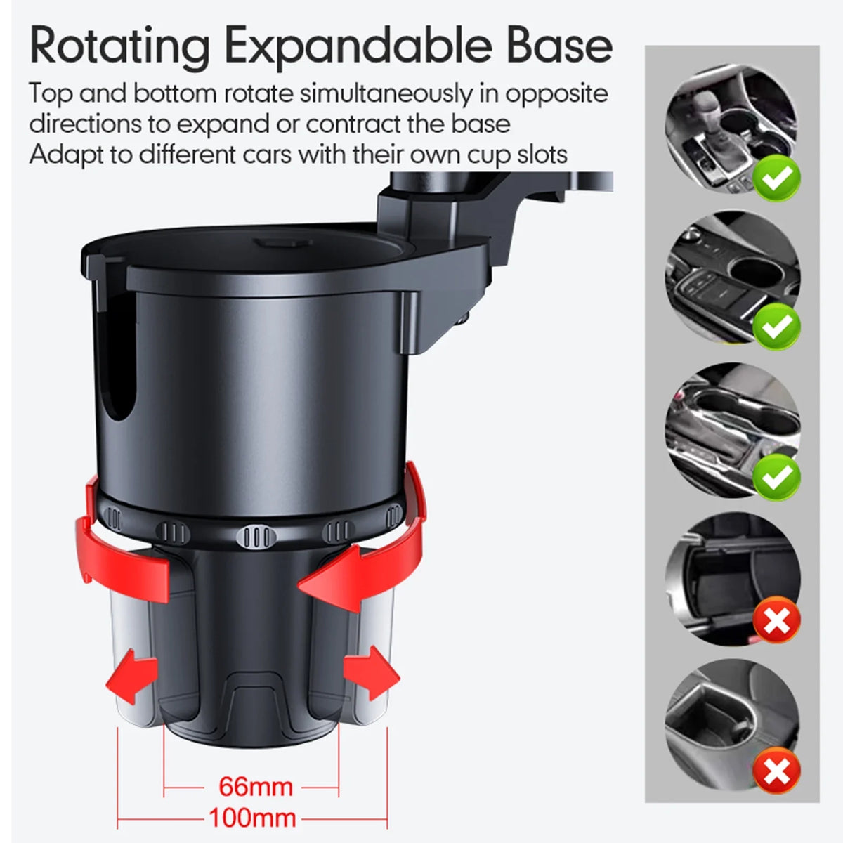 Auto Holder, Adjustable Convenient for Car Seat Front Mobile S, Tray, Back OWSOO Phone Organizer, Expander with Base, Rotation Car 360° Cup Multifunctional Size Holder, Travel