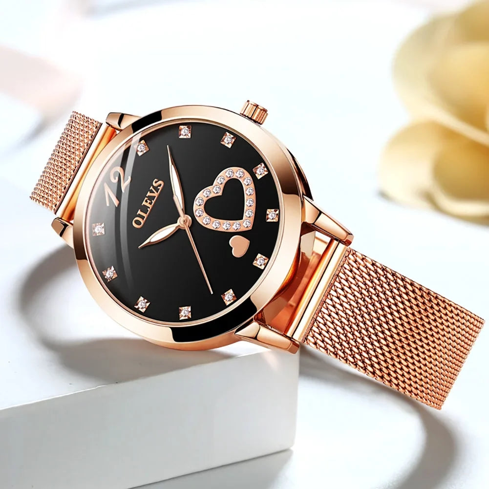 Mesh Olevs Big   Gifts Watch, Women's Wristwatch, Quartz Japanese Strap Rose Fashion  for Luminous Hearts Liquidproof Gold Face Watches, Women Female Diamond