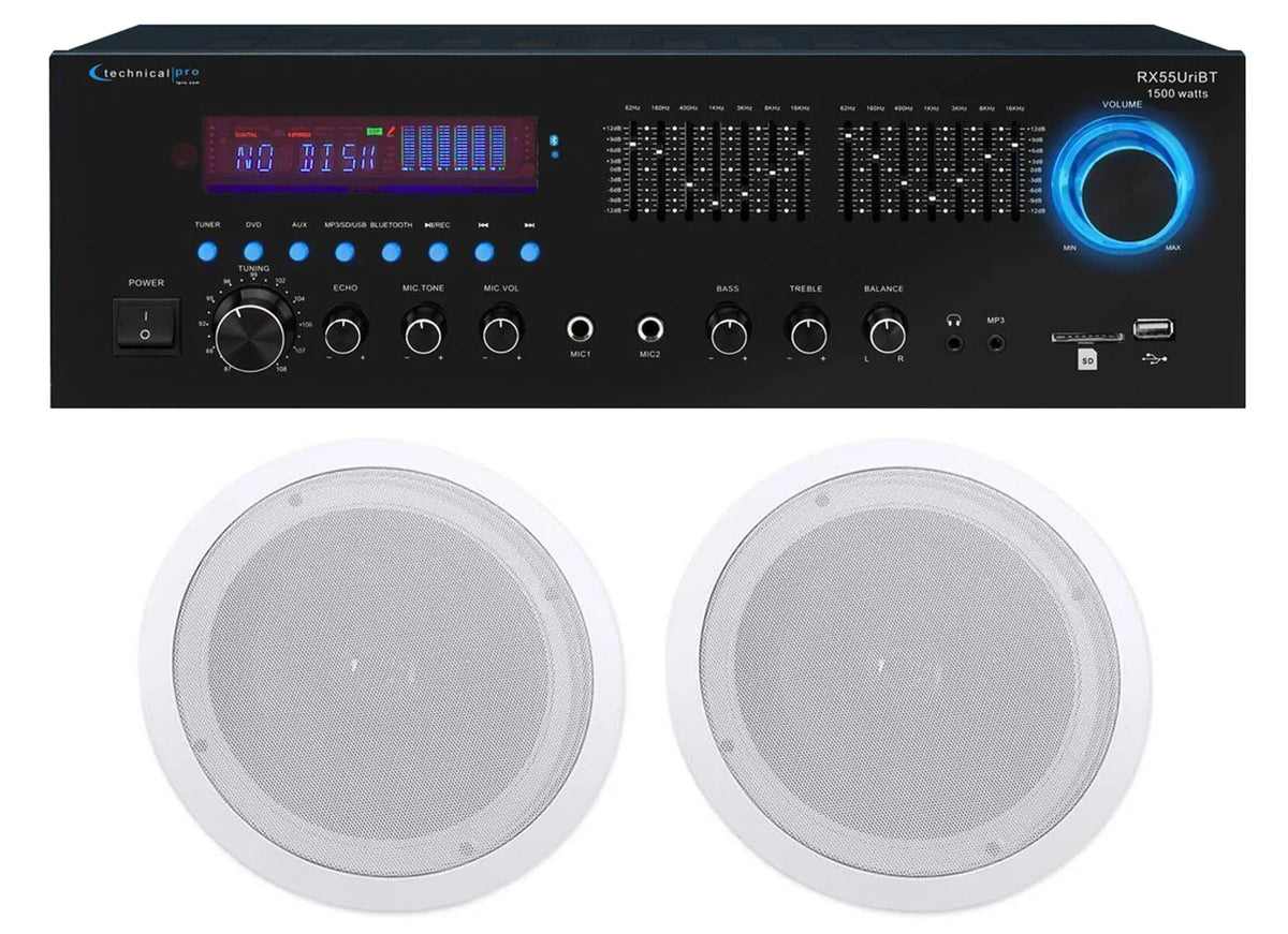 Bluetooth Ceiling Theater Home Speakers Receiver+(2) Technical RX55URIBT Pro 8"