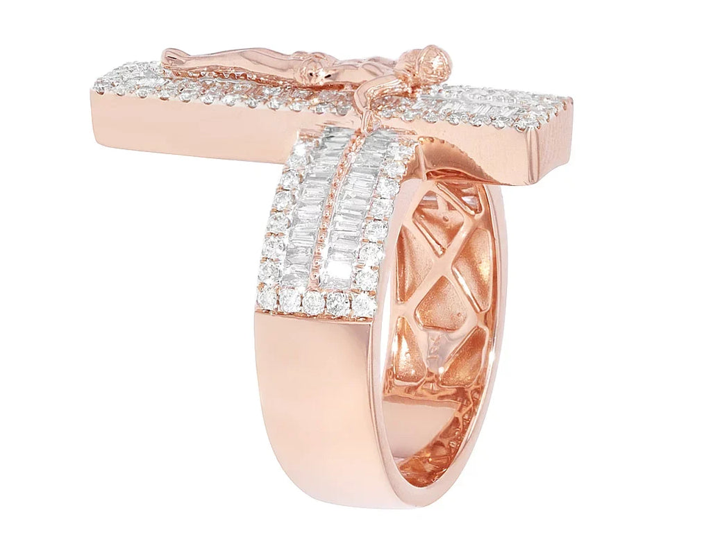Cross' S10 Ring on 'Jesus Gold Diamond 1.86 CT Baguette Pinky