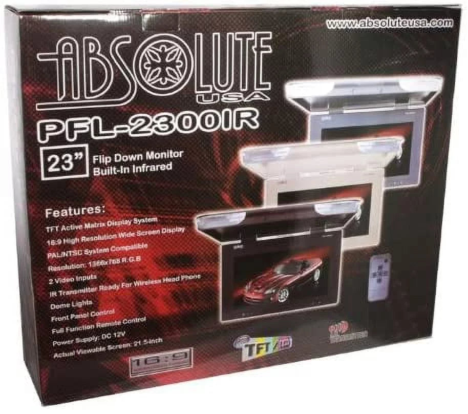 PFL2300IRC IR Roof Light Tan Flip-Down Remote Monitor Built-In Mount 23" TFT-LCD Absolute Dome Overhead