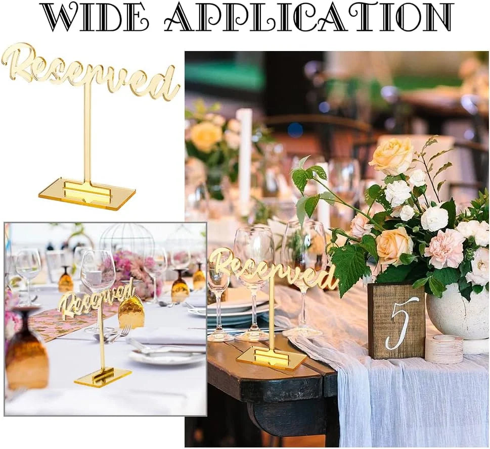 Reserved Reception Wedding Mirrored Table Acrylic Guest Sign Reserved 8 Wedding Signs Events Golden Party Standing Restaurant Packs Signs Reservation Wedding Seating Sign for Table Decor