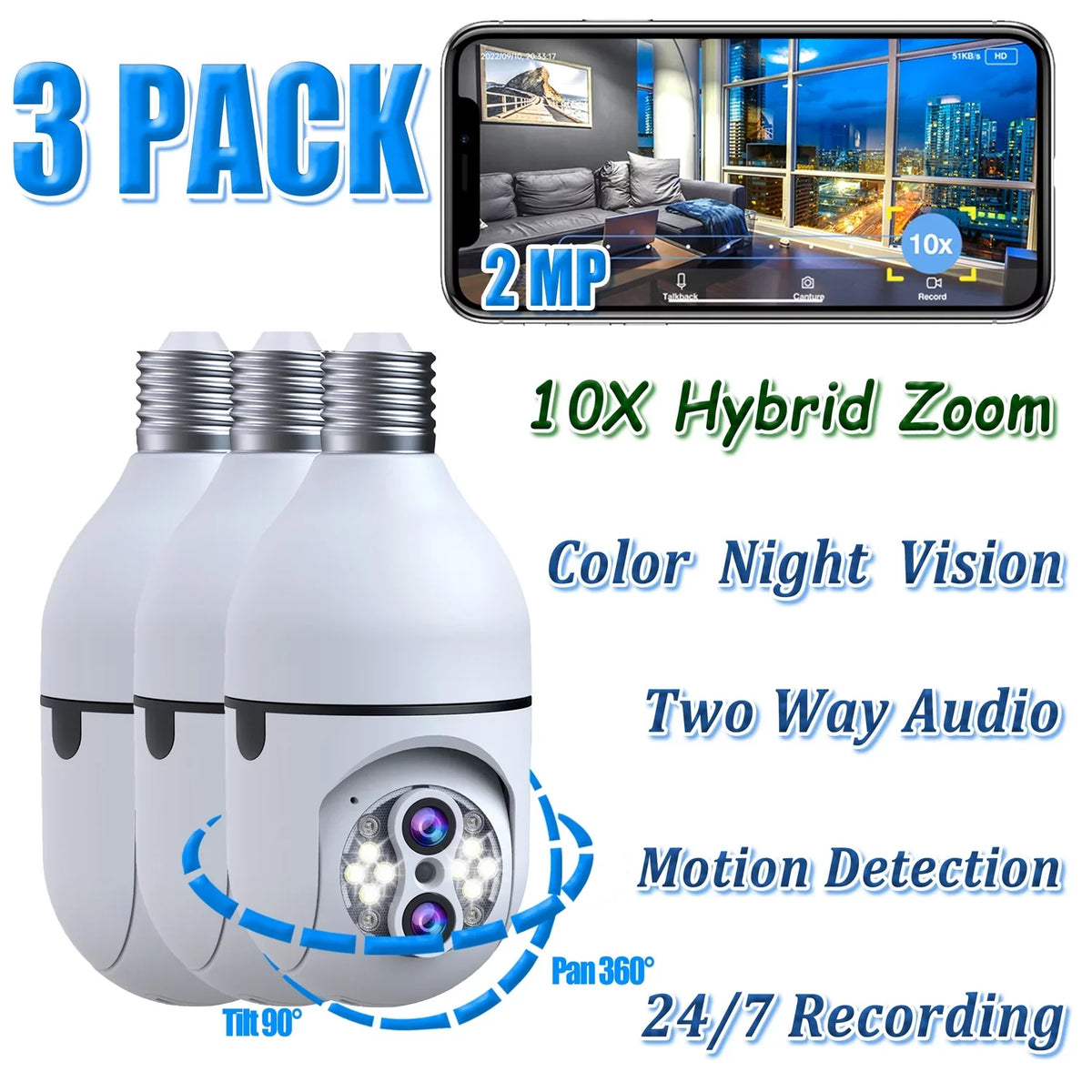 SC11 Bulb Dual Light 10X Dome Connector PTZ Lens Toguard Security Outdoor E27 Pack Surveillance Zoom Wireless 3 Hybrid Camera Camera