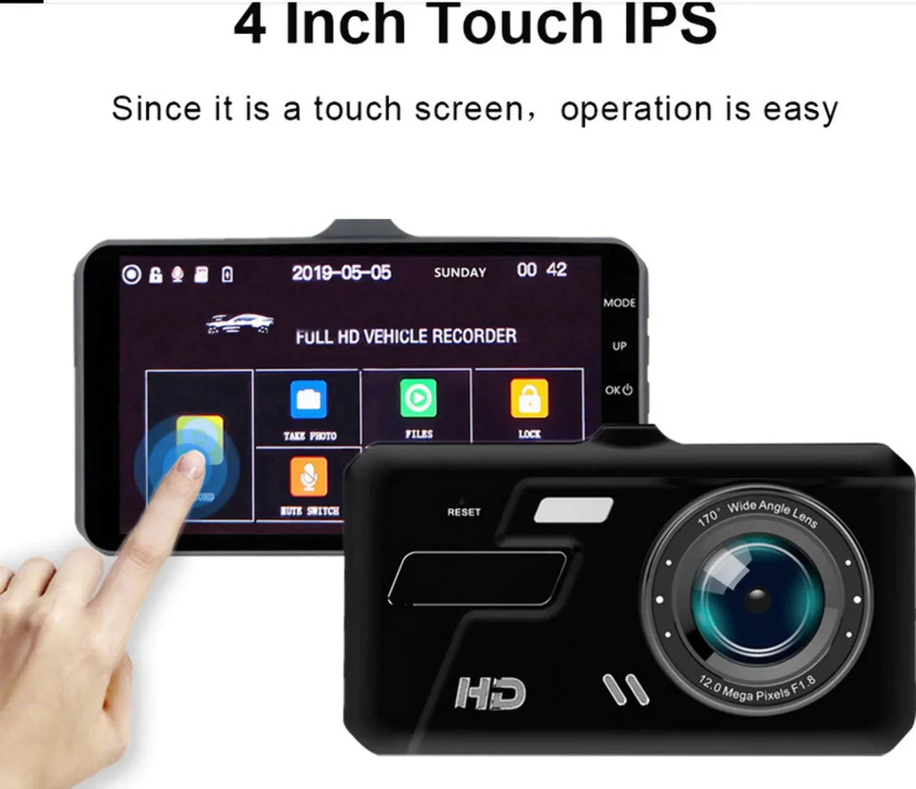 4 Cam DVR Lens Vehicle Driving Dual Car 1080P Recorder LCD Video Camera Dash