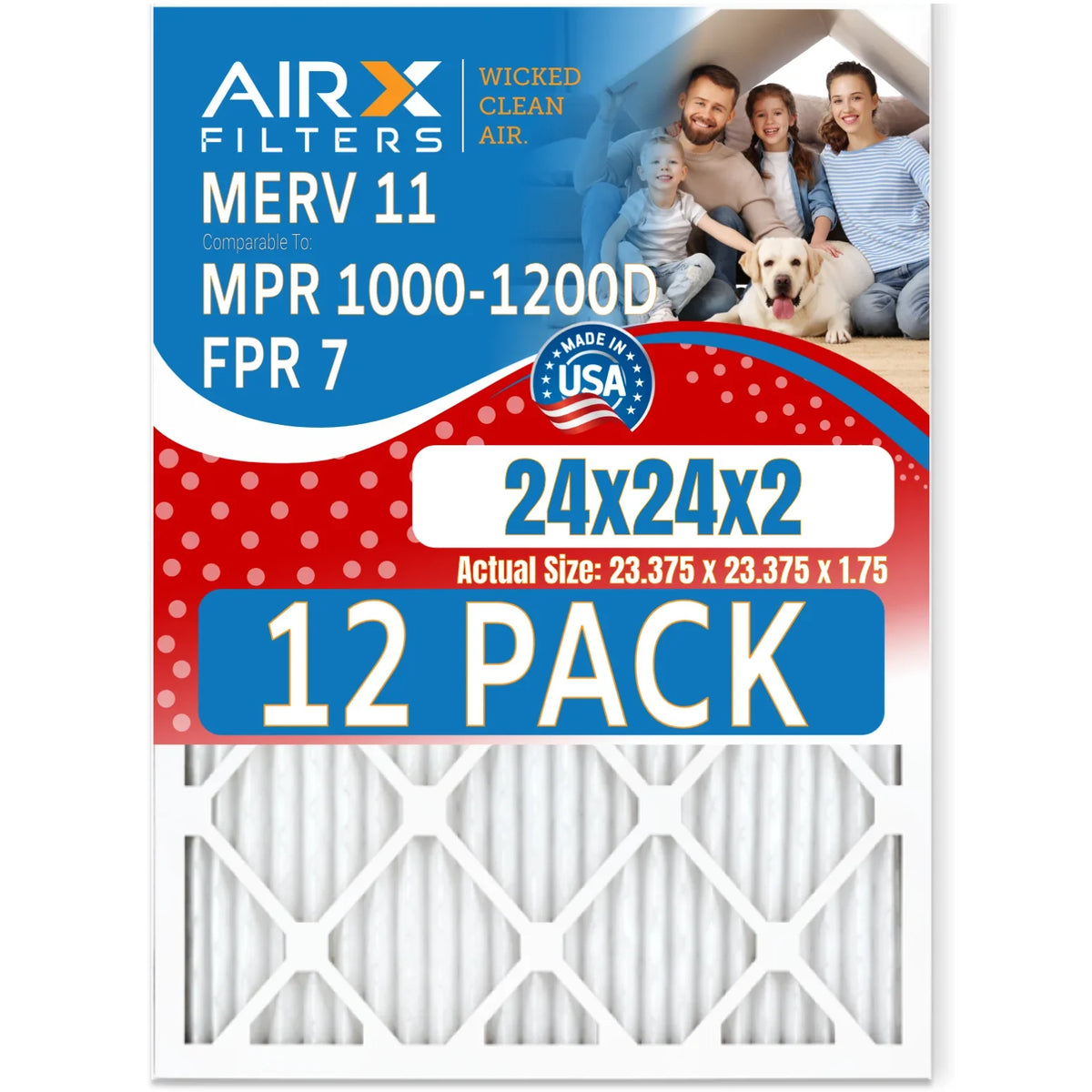 Filters FPR in & AIRX 12 - CLEAN MPR 1000, USA MERV of 24x24x2 Made Pack Rating, 11 Filter Comparable MPR WICKED 1200 Air FILTERS by 7 AIR. to Furnace
