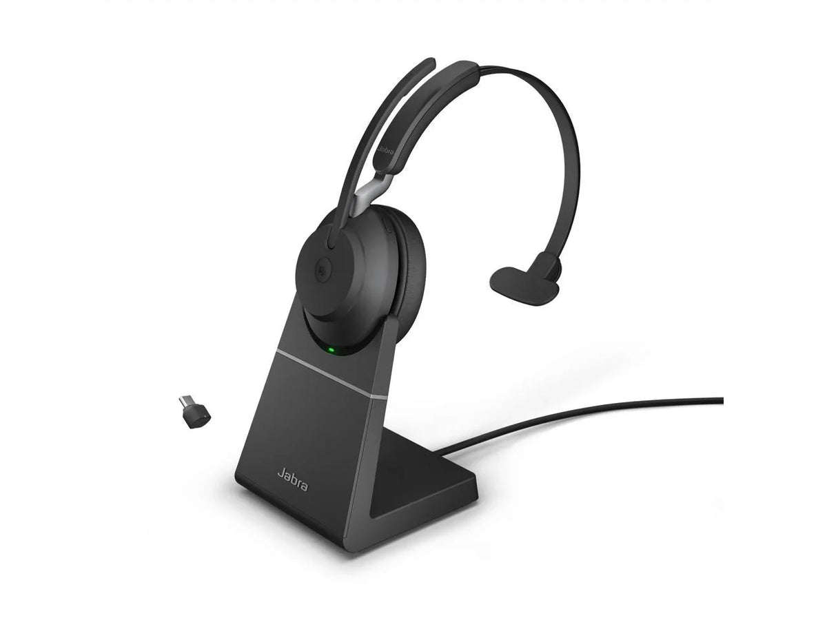 Jabra MS Mono 65 Black Evolve2 Charging Headset USB-C with - / Wireless Stand Music Headphones