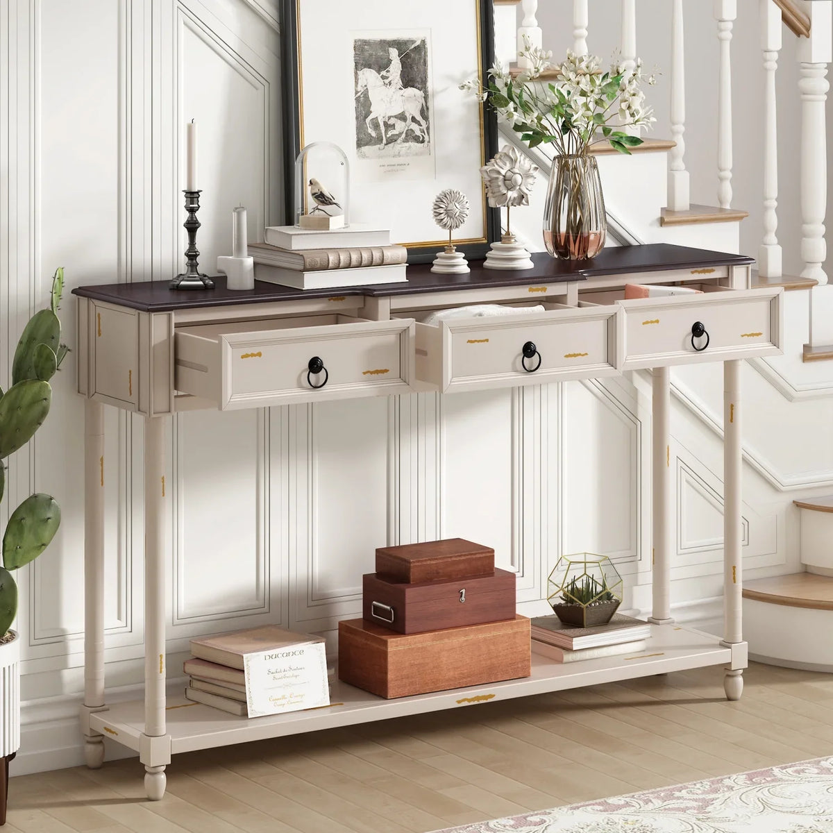 TREXM Table for Entryway Long OLD Shelf with Sofa Drawers with SKU Console and Projecting White Table WF189574AAK) (Antique Drawers