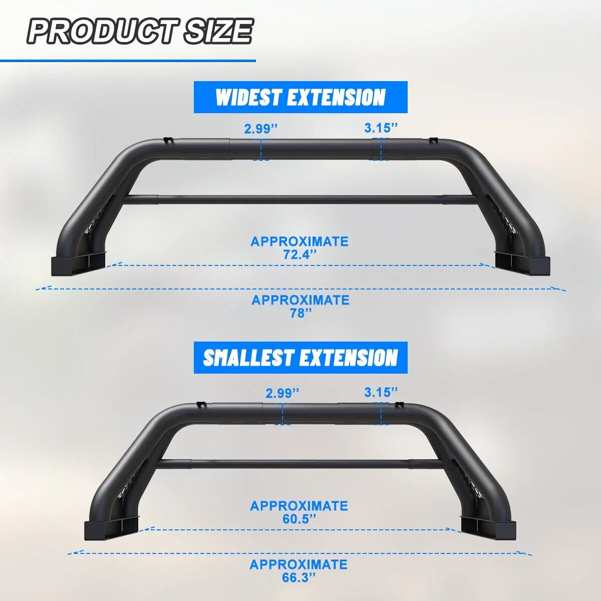 Fit Truck Roll Adjustable Ford For 2019-2023 Sport Chase 62.9-74.7" Ranger Rack Bed Bar Bar