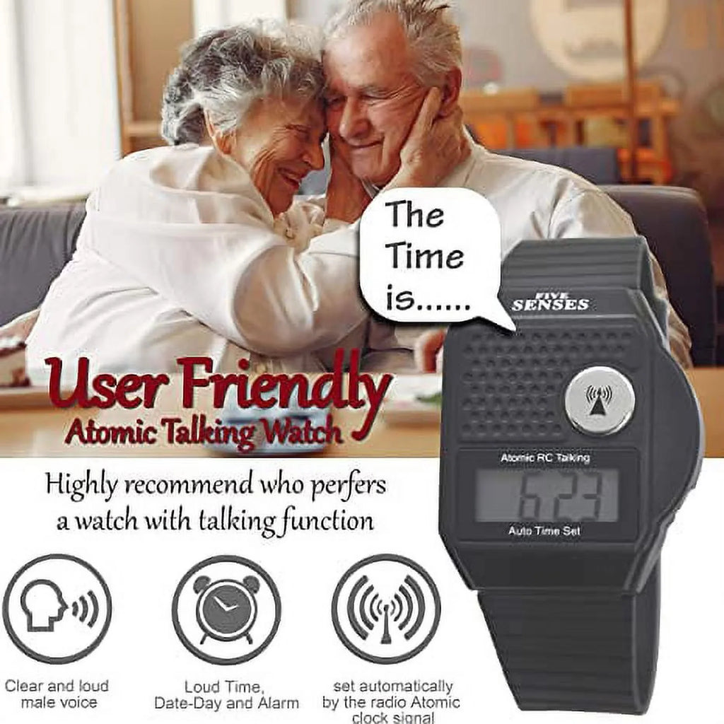 Five Sound to use - 1026 Impaired Loud Seniors Visually Blind Talking Watch Men Senses Model English for Plastic Talking Atomic Easy Women Band Clock - for
