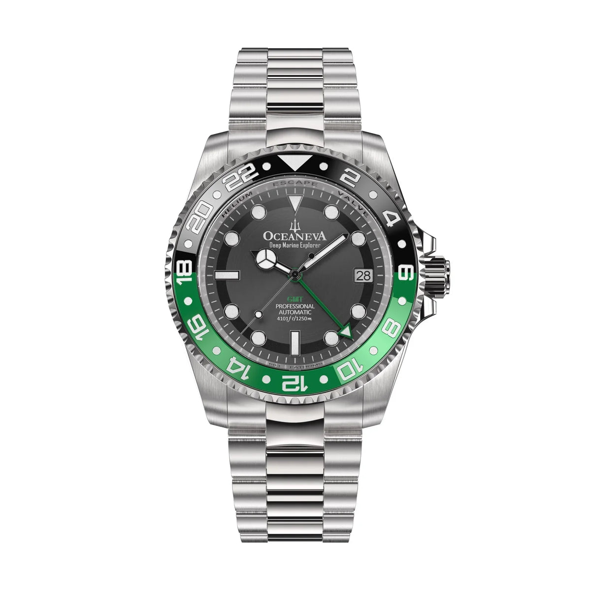Movement 1250M Black Resistance Back Liquid Seal  Diver Triple Bezel - Automatic - - For Watches GMT Dive Deep Explorer Men with Pro Watch Case Screw Oceaneva™ Green Wrist Japan Swimming Down