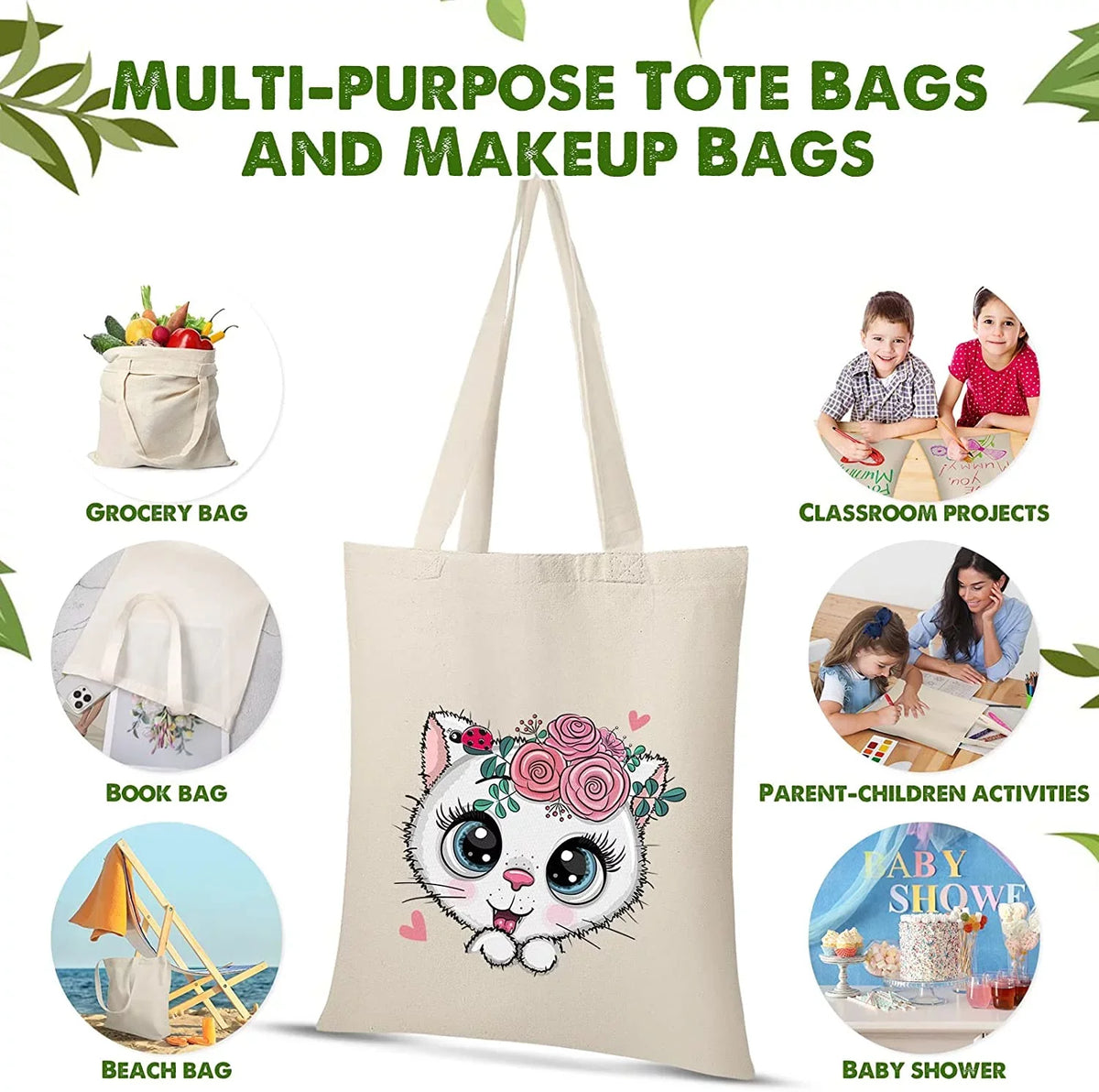 Bulk Handles Tote for Pack Crafts Blank Shopping x DIY 15 Inch Reusable Grocery Canvas Gift Christmas Lightweight Cloth Activity 36 Bag for Women Bag Cotton 13 with Advertising Bag