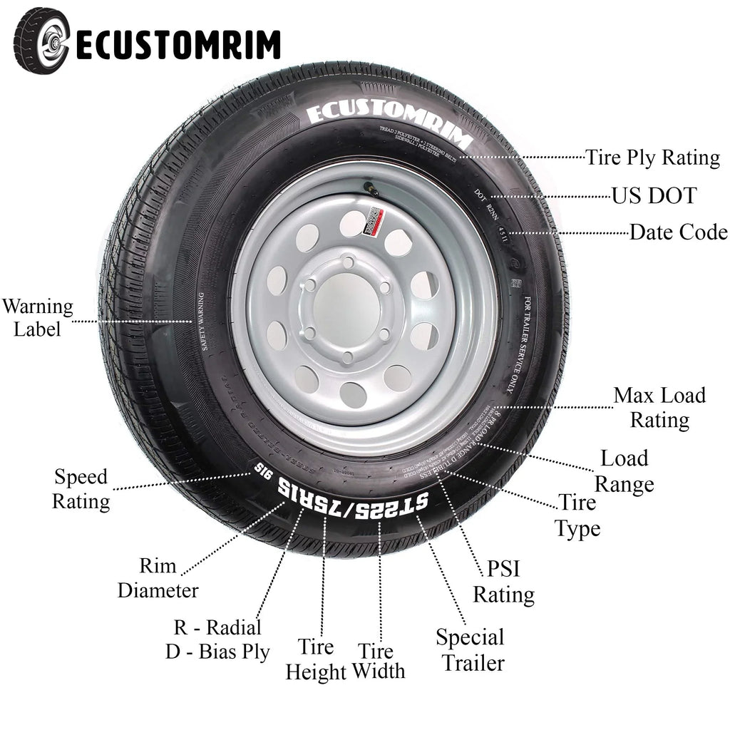 Radial LRE Wheel Trailer White 8 Tire 16" Modular ST235/80R16 Lug On Rim