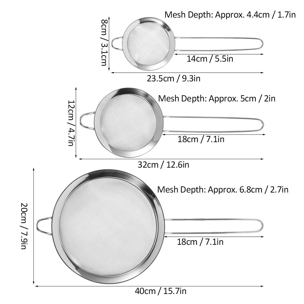 Food Filter Dekaim Filter Mesh Flour Steel Stainless 3Pcs Strainer Supplies Filter Kitchen Residue Mesh Sieve