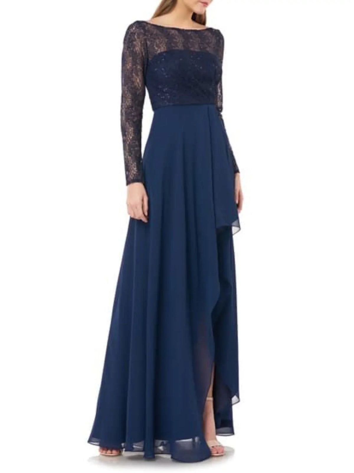 Long Boat Sequined Neck  Sleeve CARMEN Ruffled  MARC Navy Lace  VALVO Maxi 4