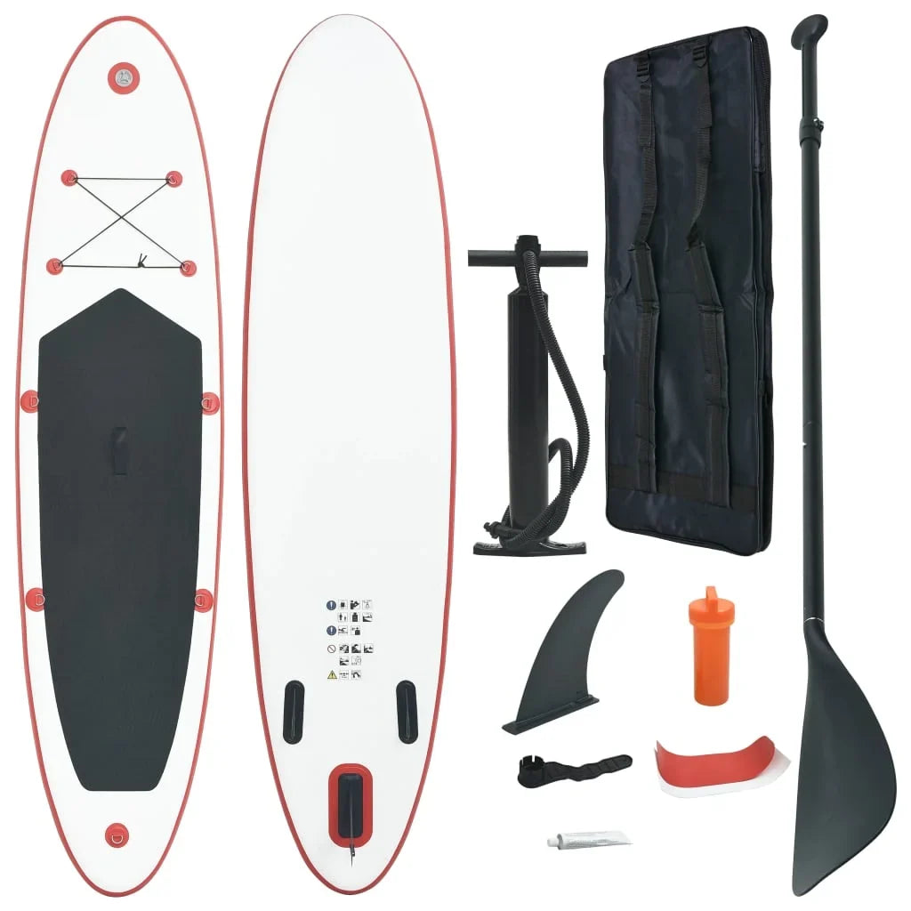 White Suzicca Inflatable and Board Surfboard Paddle Set Red