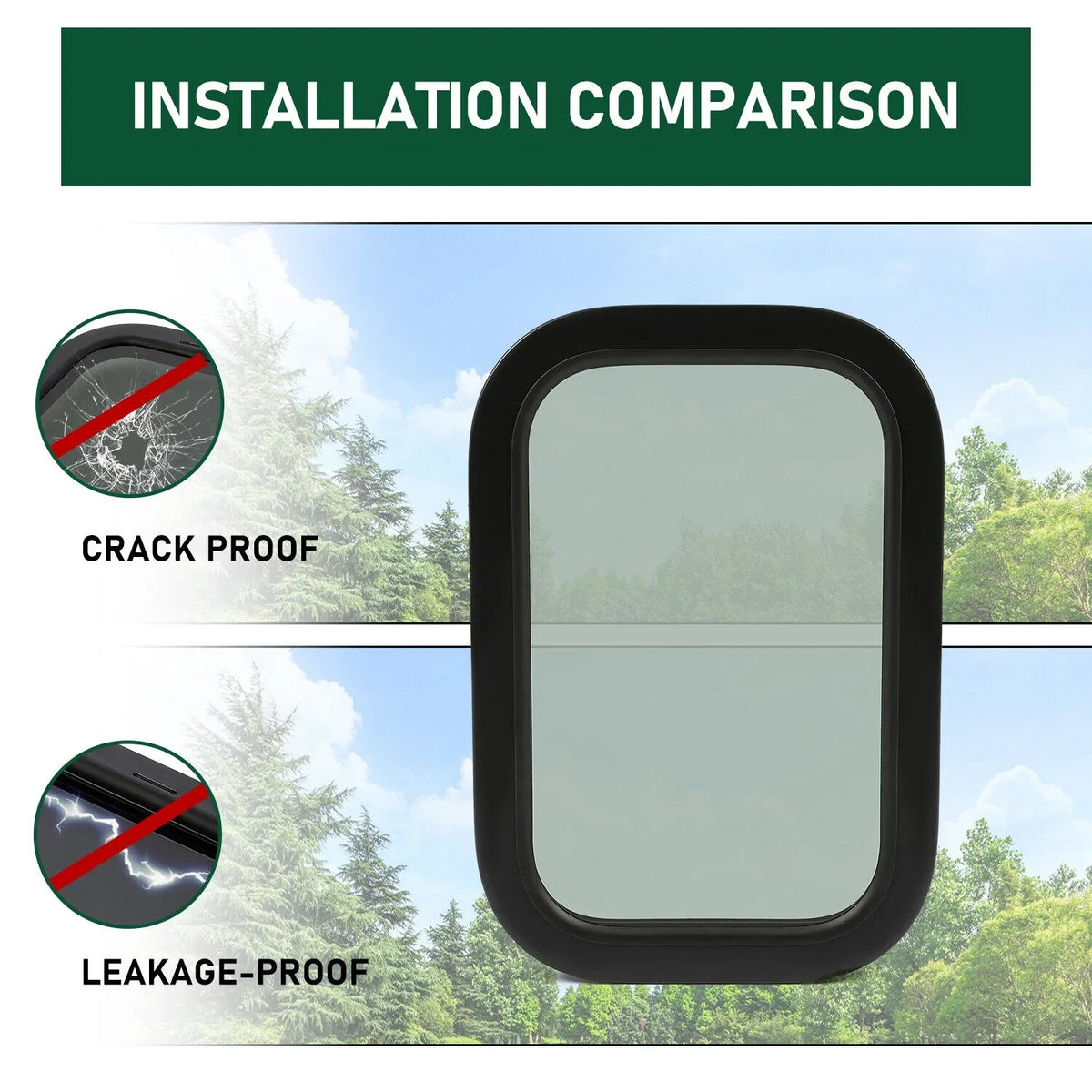 Powder Coated Window Steel Vertical Universal Black Kojem Rip-Up for Glass Camper Cargo Trailer RV