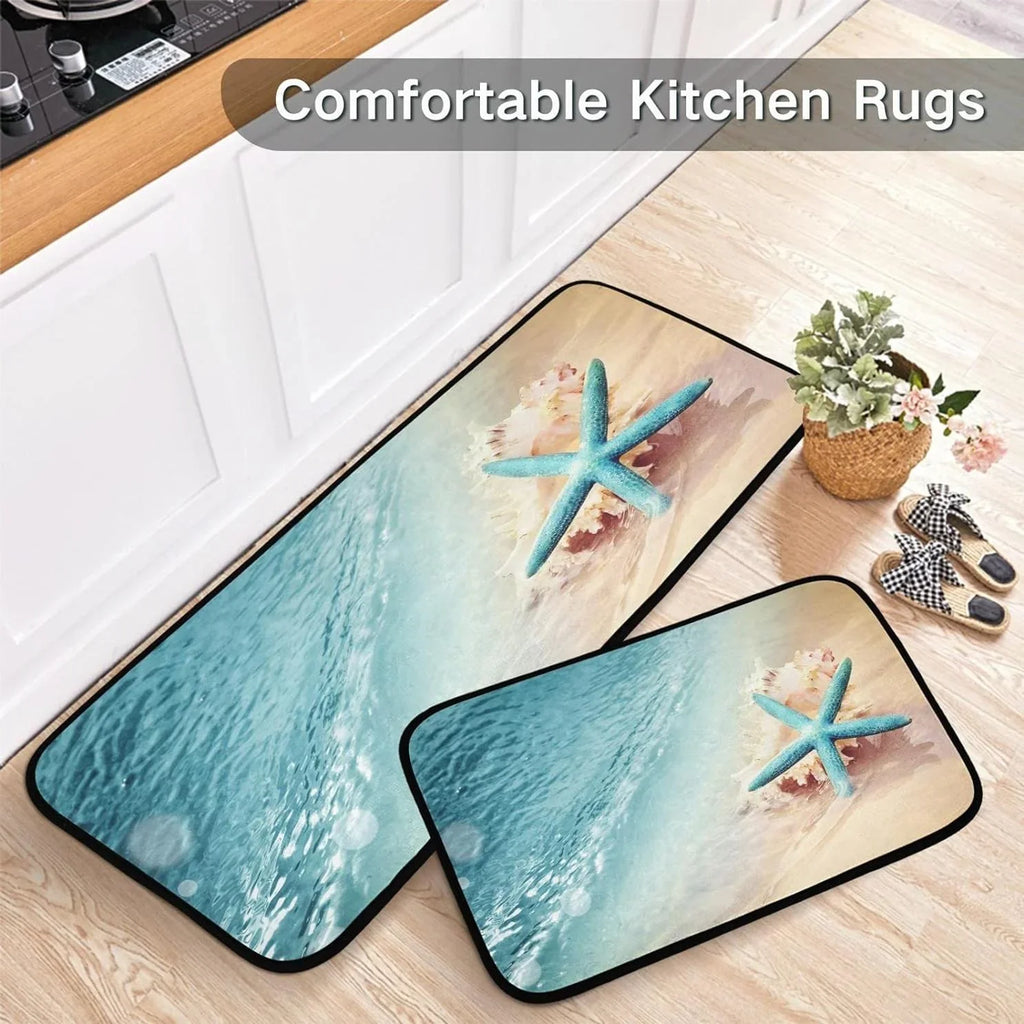19.7"x27.6" Living Beach Wave Summer Starfish Bestwell Mats Sea Floor and Rug + Runner Entryway, Perfect Conch Rugs, 19.7"x47.2" Room Area Kitchen for Washable Carpet Bedroom