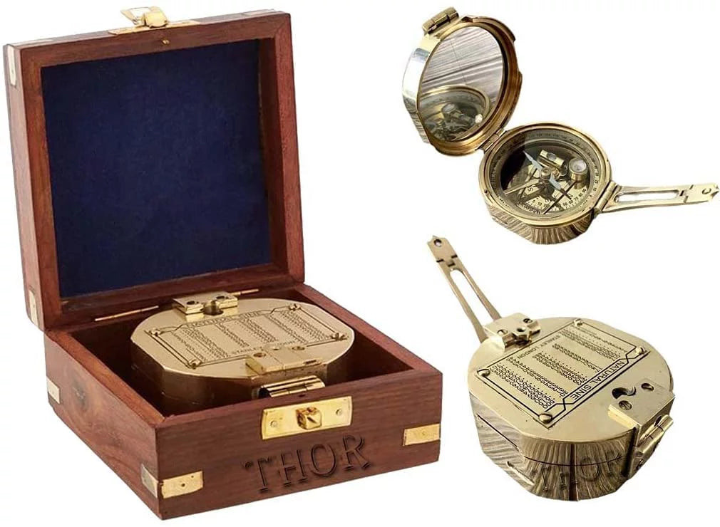 With Hiking Direction Natural Nautical Compass Wood Brass Gift Brunton Magnetic Thor Sine Box Maritime Instruments