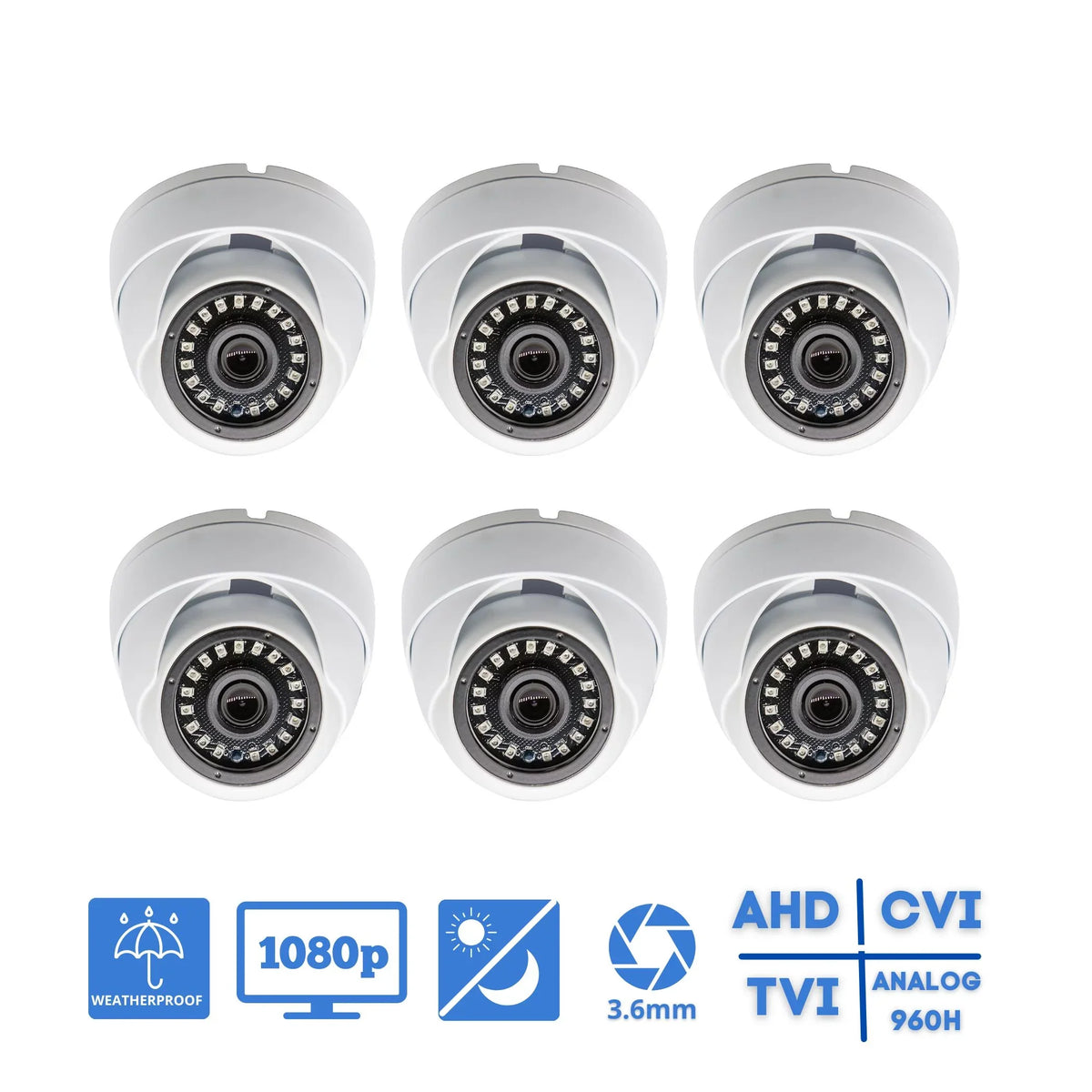 Dome Security Evertech Weatherproof 1080p 6) / (Pack Fixed Night and Indoor Outdoor with Vision 3.6mm of Lens Cameras