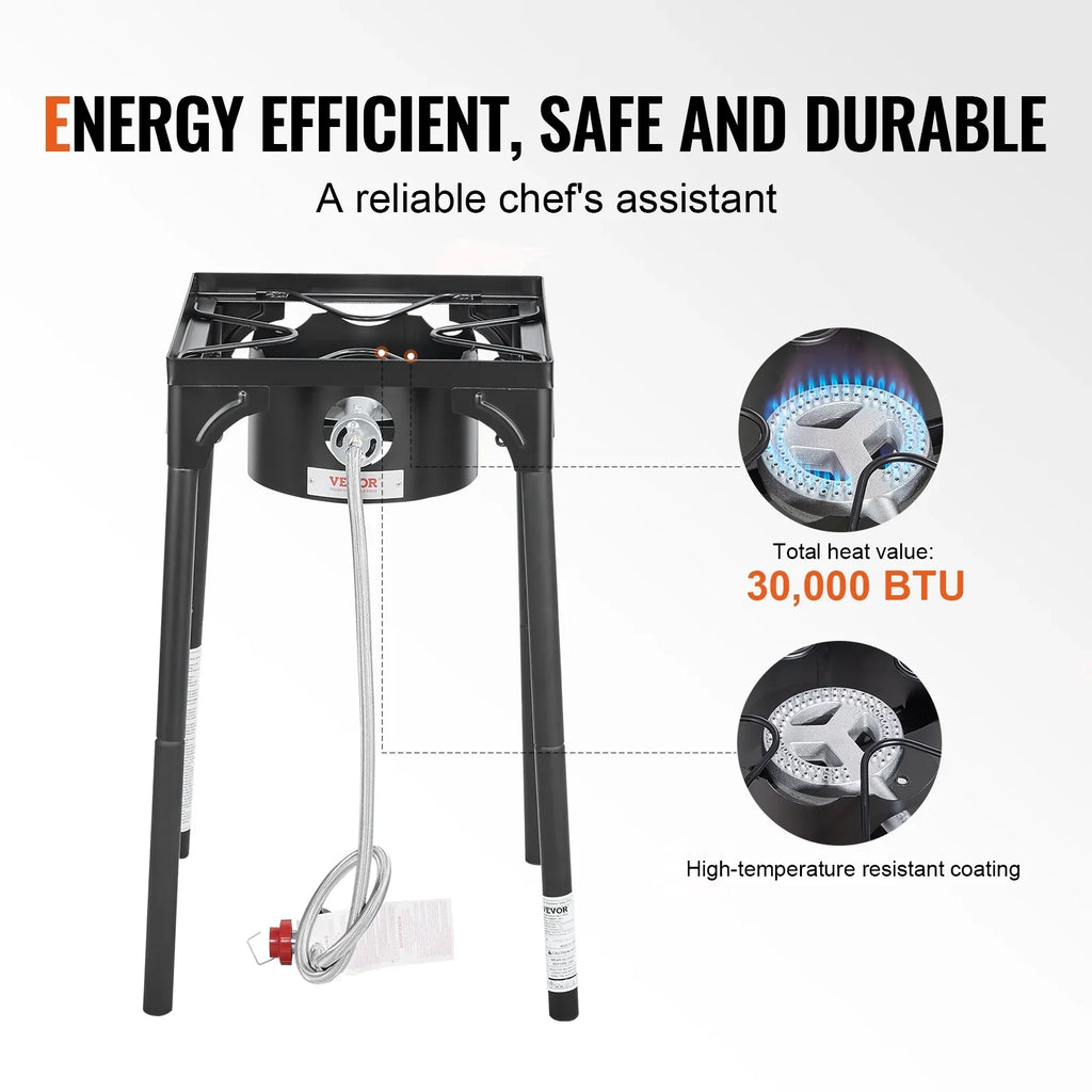 Stand Cooking SKYSHALO BBQ Stove Heavy Gas Camping w/Detachable Outdoor Propane Stove & Cooker Legs Single 30000BTU Burner Duty Gas Regulator, Adjustable PSI Cooker Portable Burners