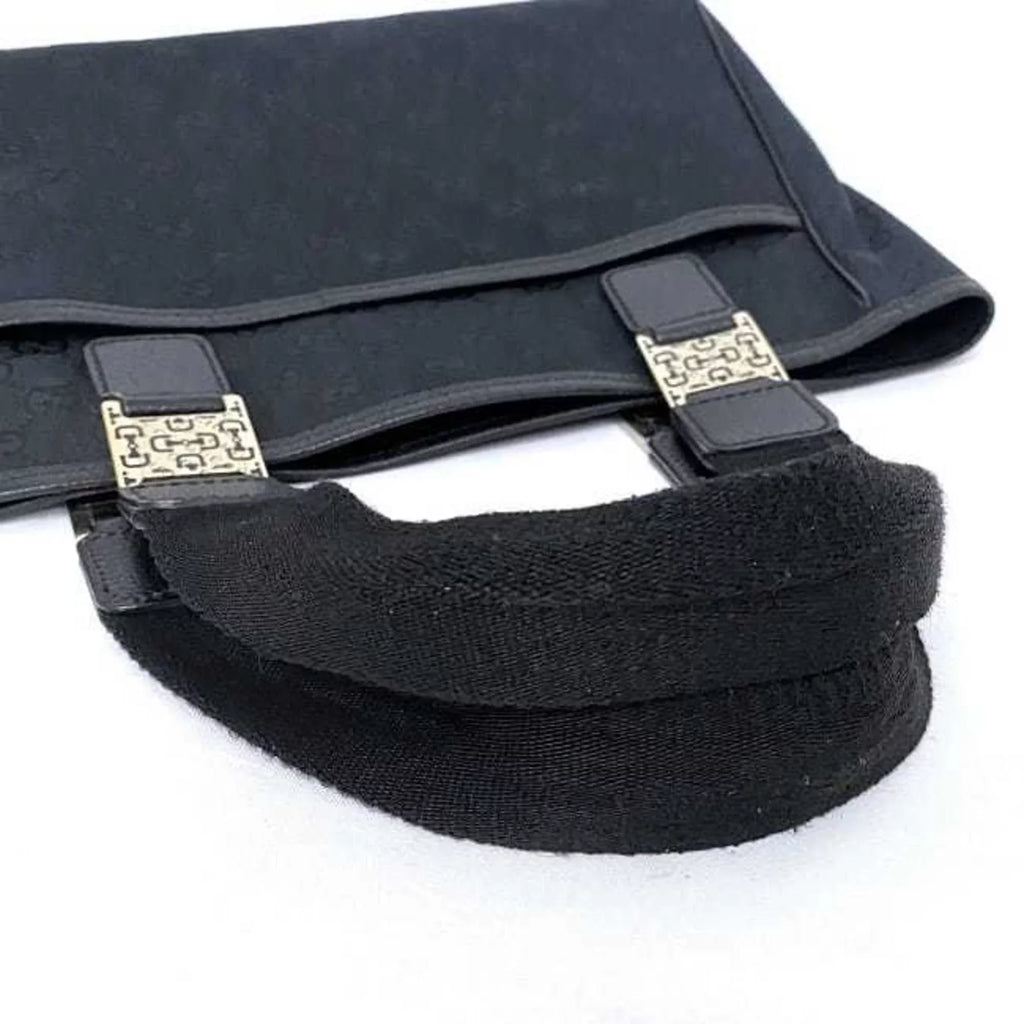 145810 Tote Horsebit Silver Black GUCCI Canvas Leather (Good)  Bag Pre-Owned Handbag Gucci