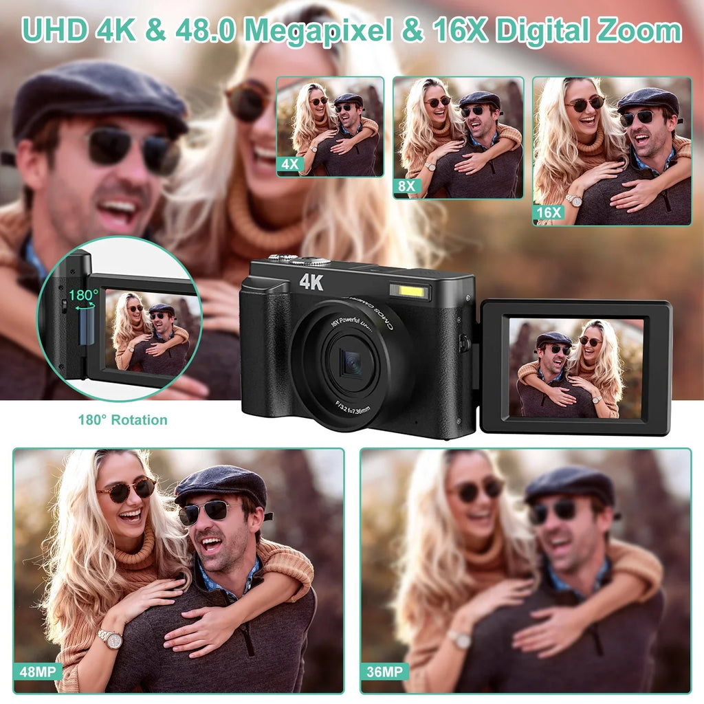 Photography 16X Video 48MP Digital 4K Camera Card 32GB Autofocus Cameras Vlogging for with Camera You for Digital Zoom