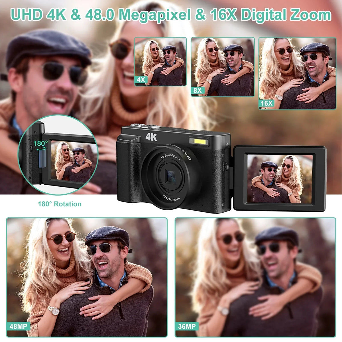 Photography 16X Video 48MP Digital 4K Camera Card 32GB Autofocus Cameras Vlogging for with Camera You for Digital Zoom