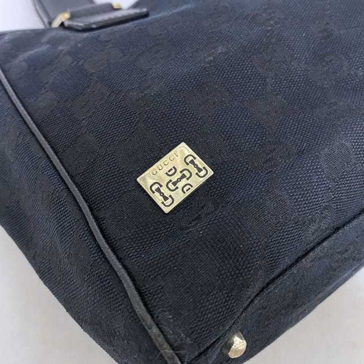145810 Tote Horsebit Silver Black GUCCI Canvas Leather (Good)  Bag Pre-Owned Handbag Gucci