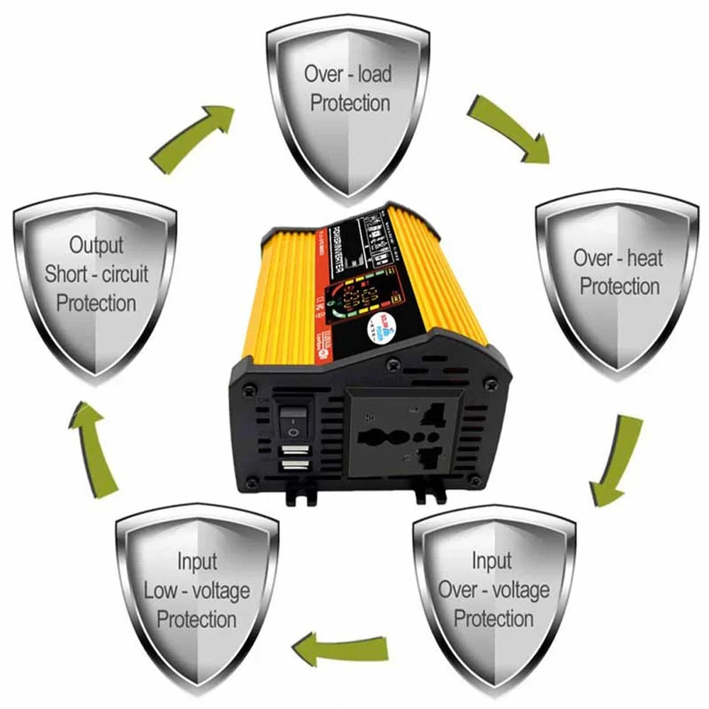 Inverter Charging 500W Ports Auto Fast USB 6000W Display Charger Modified Intelligent 2 Sine Adapter Digital Converter ALLTIMES Car Power DC12V-AC220V Reted Wave