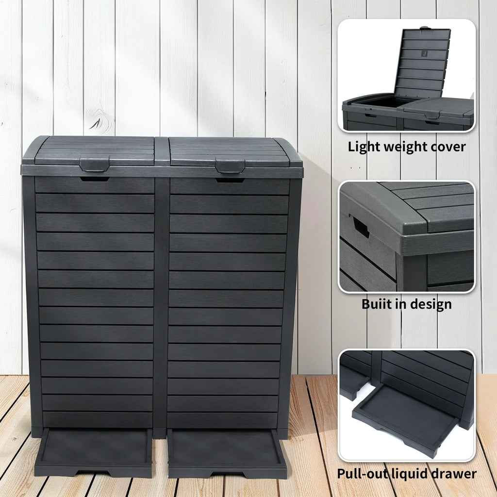 Tray,Resin Gallon Drip Outside Trash Outdoor 62 Kitchen Lid Trash Patio,Backyard,Deck Large with Can for and Bin Tiered