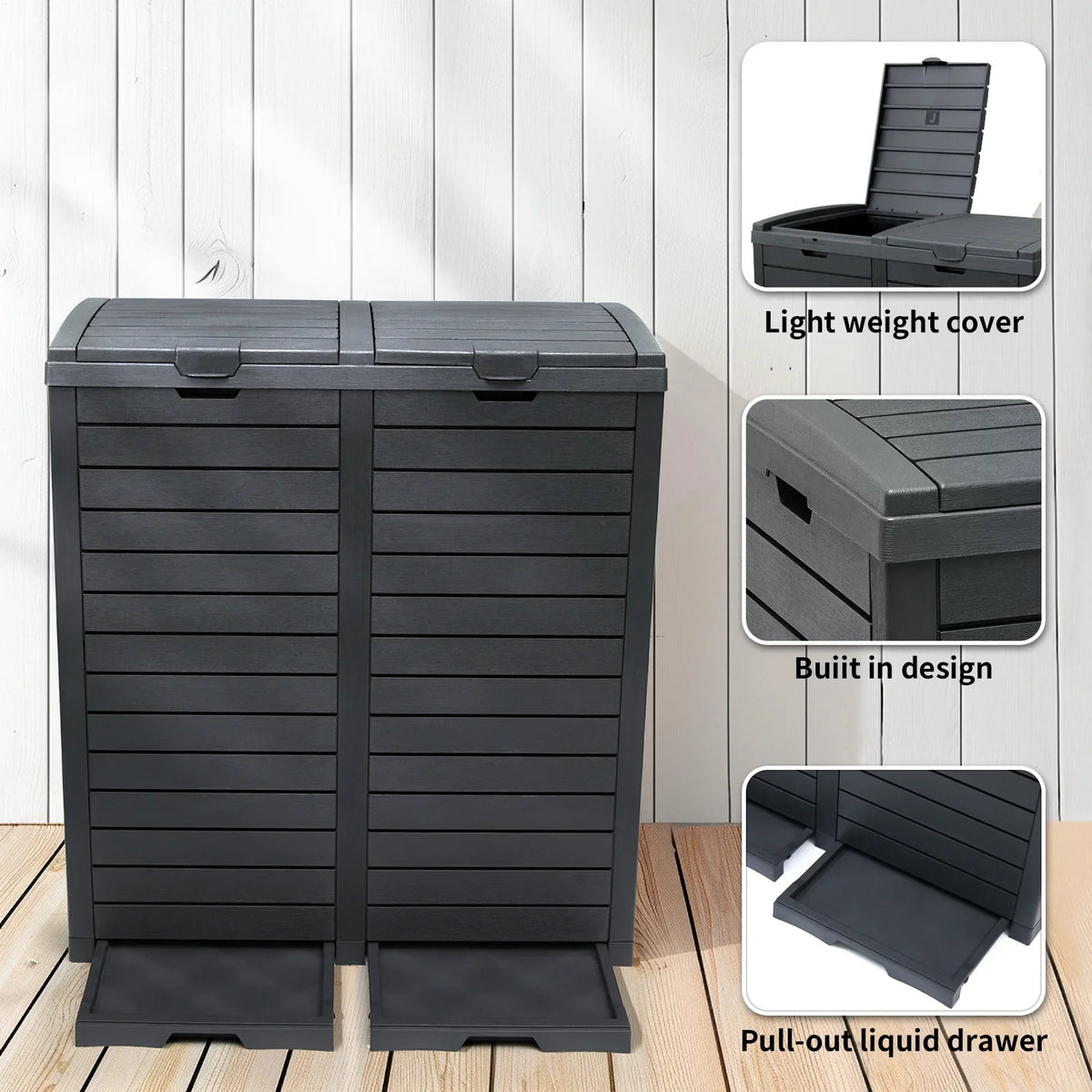 Tray,Resin Gallon Drip Outside Trash Outdoor 62 Kitchen Lid Trash Patio,Backyard,Deck Large with Can for and Bin Tiered