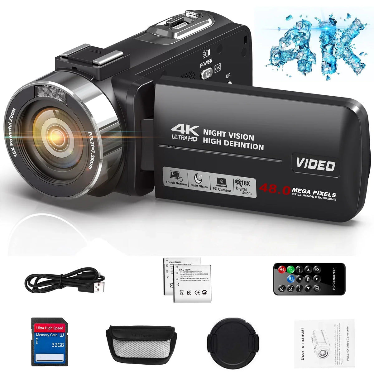 IR 4K for You MARVUE Vlogging with Zoom 48MP 30FPS Camcorder Vision 18X Digital 3.0" Screen Camera Camera Video Night Touch LCD Camera