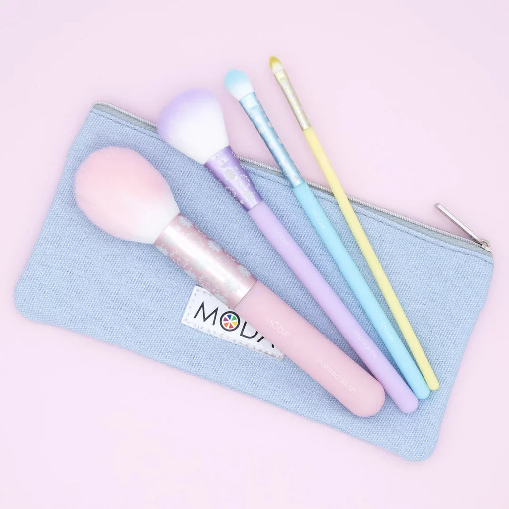 Blush, Makeup and Highlighter, Pointed Pastel Moda Brush Makeup Includes Complete Brushes Posh Shader Set, Face 5pc Brush