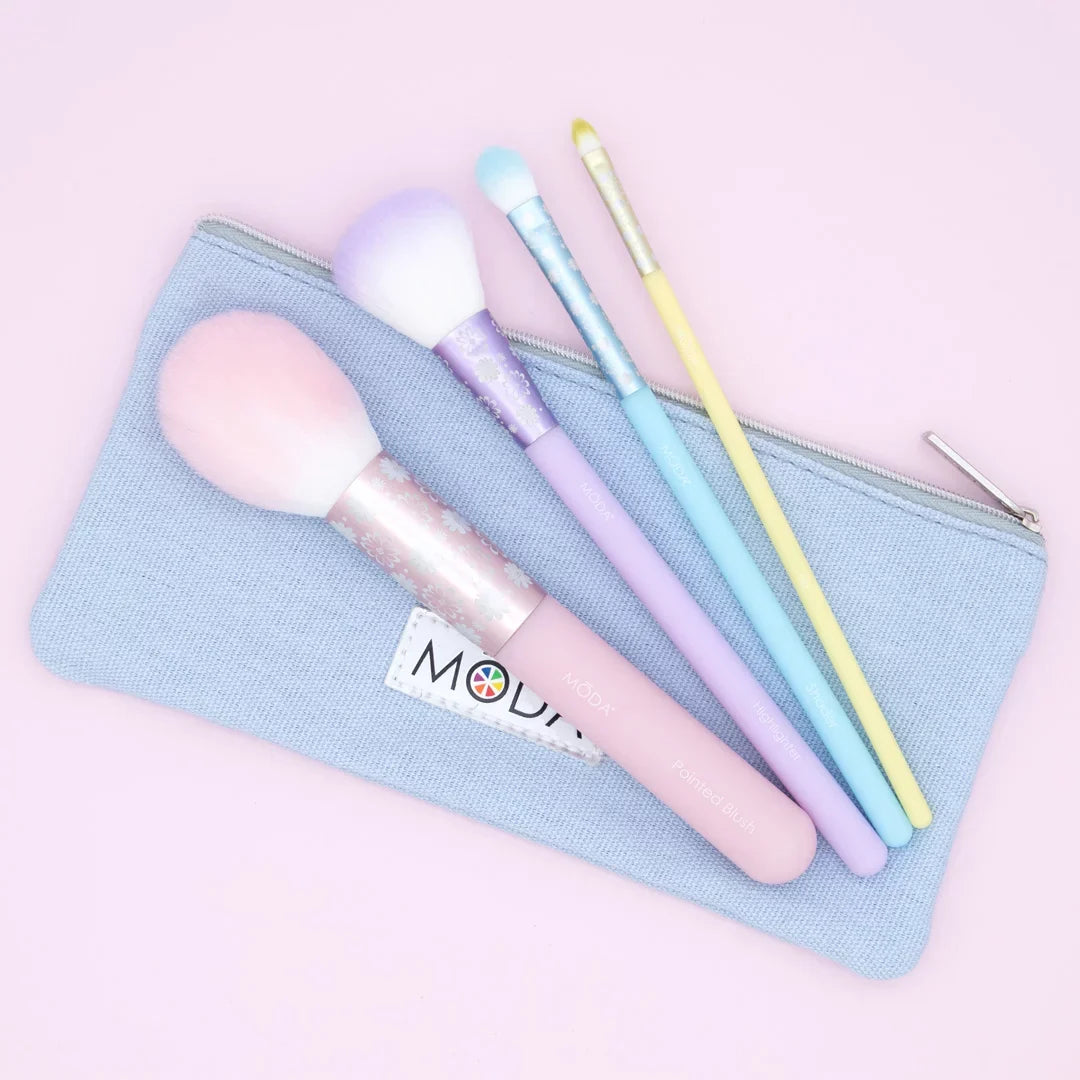 Blush, Makeup and Highlighter, Pointed Pastel Moda Brush Makeup Includes Complete Brushes Posh Shader Set, Face 5pc Brush